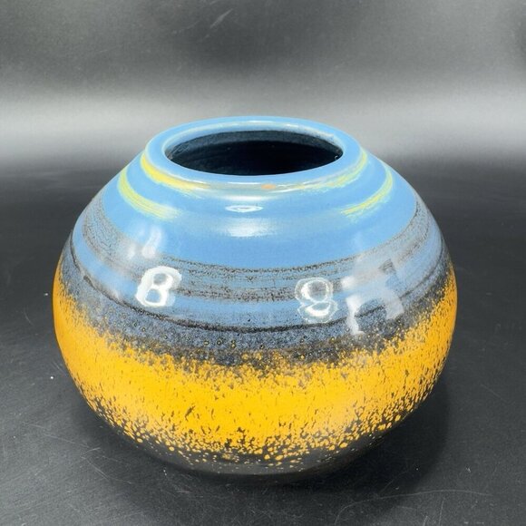 Hand Made Studio Pottery Signed Grammichble Round Bottom Stoneware Vase Vessel - Picture 12 of 12